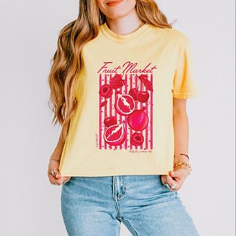 S.W.Smiley Fruit Market Pomegranate - Women's Boxy Crop Top Graphic T-Shirt