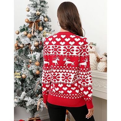 Women's Christmas Snowflake Sweater Knit Pullover Long Sleeve Crewneck Blouse