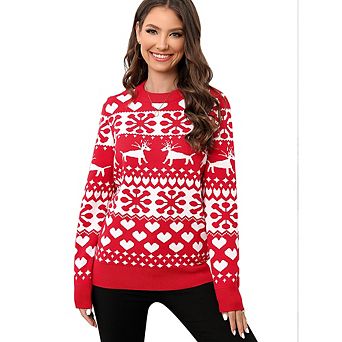 Women's Christmas Snowflake Sweater Knit Pullover Long Sleeve Crewneck Blouse