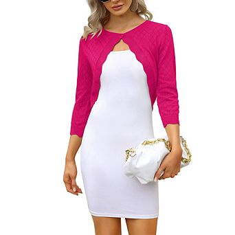 Women's Cropped Knit Cardigan Asymmetric Hem with 3/4 Sleeve Open Closure Jacket
