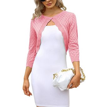 Women's Cropped Knit Cardigan Asymmetric Hem with 3/4 Sleeve Open Closure Jacket