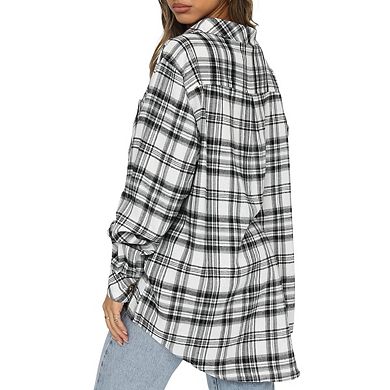 Womens Button Down Flannel Shirts Long Sleeve Plaid Shackets