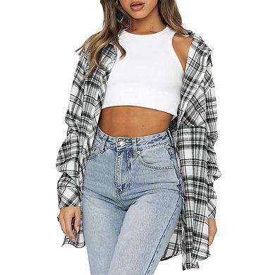 Womens Button Down Flannel Shirts Long Sleeve Plaid Shackets