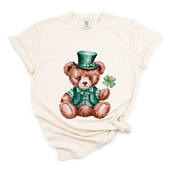 St. Patrick's Bear Clover - Women's Garment Dyed Graphic T-Shirt
