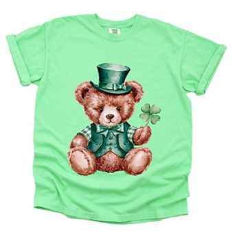 St. Patrick's Bear Clover - Women's Garment Dyed Graphic T-Shirt