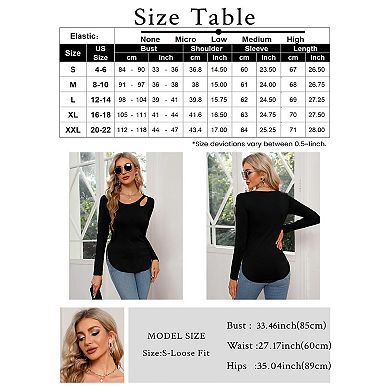 Women's Long Sleeve Knit Top Slim Fit Keyhole Neck Detail Casual Blouses