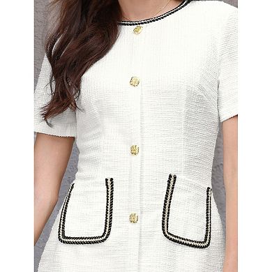 Women's Bodycon Mermaid Dress Tweed Short Sleeve Panel Trim Cocktail Fishtail Dresses