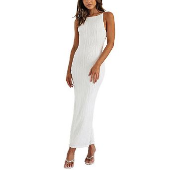 Women Dress Slim-Fit Ribbed Sleeveless Maxi Dress Spaghetti Strap Backless Dress