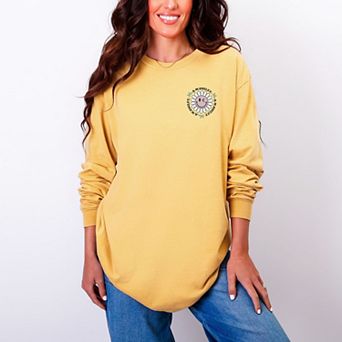 S.W.Smiley Plant Dreams Grow Joy - Women's Garment Dyed Long Sleeve Graphic T-Shirt