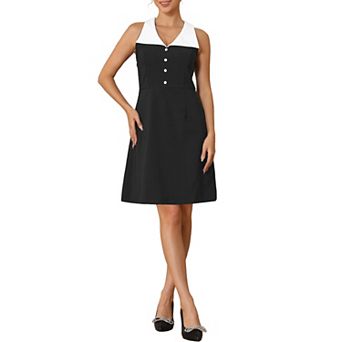 Women's Vintage Collared Dress Sleeveless Button Decor Evening Cocktail A-Line Mini Dresses