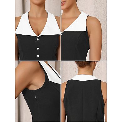 Women's Vintage Collared Dress Sleeveless Button Decor Evening Cocktail A-Line Mini Dresses