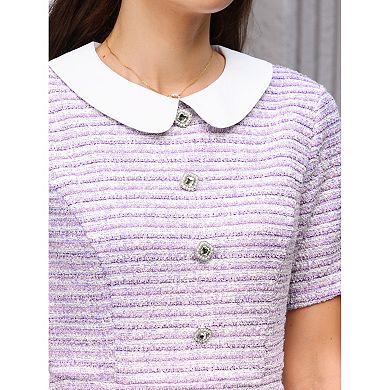 Women's Tweed Dress Short Sleeve Peter Pan Collar Cocktail Wedding Pencil Dresses