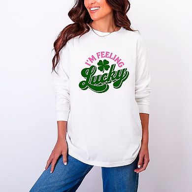 I'm Feeling Lucky Colorful - Women's Garment Dyed Long Sleeve Graphic T-Shirt