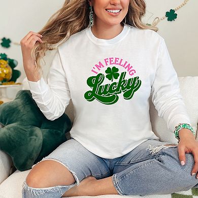 I'm Feeling Lucky Colorful - Women's Garment Dyed Long Sleeve Graphic T-Shirt