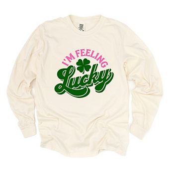 I'm Feeling Lucky Colorful - Women's Garment Dyed Long Sleeve Graphic T-Shirt