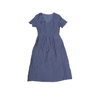 Women's Linen Dress Summer Short Sleeve V Neck Boho Sundress Casual Loose Flowy Beach Midi Dresses