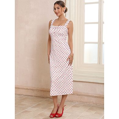 Women's Square Neck Heart Dots Bodycon Dress Sleeveless