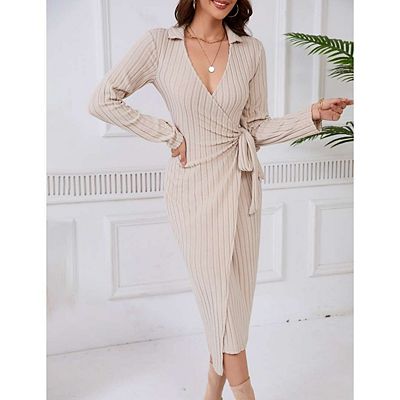 long sleeve mid dress PRETTYGARDEN Womens Swing A Line Dress Elegant Pom Pom Long Sleeve V Neck  Midi Flowy Dress (Army Green,Small) at Amazon Women's Clothing store