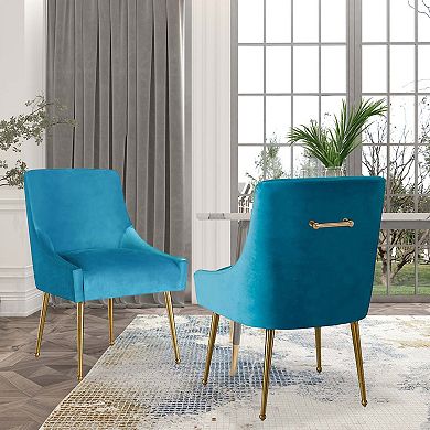 Velvet Dining Chair with Pulling Handle and Adjustable Foot Nails(Set of 2)
