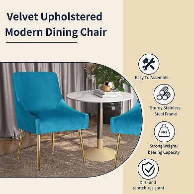 Velvet Dining Chair with Pulling Handle and Adjustable Foot Nails(Set of 2)