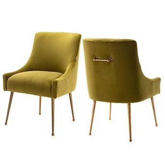 Velvet Dining Chair with Pulling Handle and Adjustable Foot Nails(Set of 2)