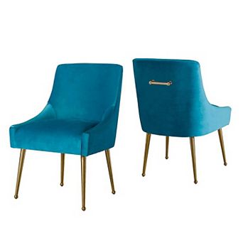 Velvet Dining Chair with Pulling Handle and Adjustable Foot Nails(Set of 2)