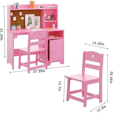 Kids Desk & Chair Set with Hutch, Storage Cabinet