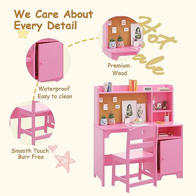 Kids Desk & Chair Set with Hutch, Storage Cabinet