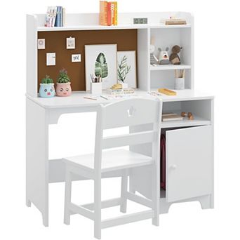 Kids Desk & Chair Set with Hutch, Storage Cabinet