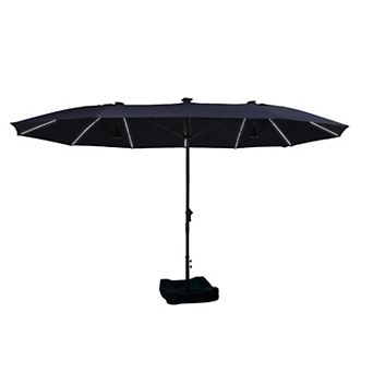15 ft Navy Double-Sided Patio Umbrella, Fade & UV Resistant, with LED Lights and Heavy-Duty Base