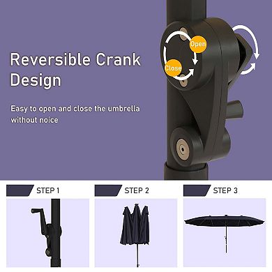 15 ft Navy Double-Sided Patio Umbrella, Fade & UV Resistant, with LED Lights and Heavy-Duty Base