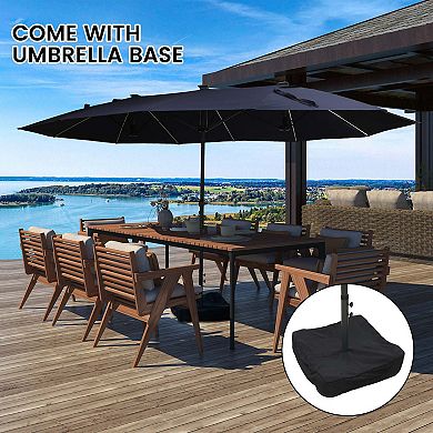 15 ft Navy Double-Sided Patio Umbrella, Fade & UV Resistant, with LED Lights and Heavy-Duty Base