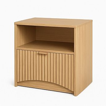 Nightstands Fluted Nightstand with Drawer and Storage, End Table Wooden Nightstand 1 pc