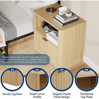 Nightstands Fluted Nightstand with Drawer and Storage, End Table Wooden Nightstand 1PC