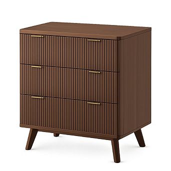 32" Width Modern Nightstands, Fluted Nightstand 3 Drawer Bedside Table Nightstand