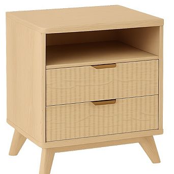 Modern Fluted Nightstand with USB Charging Station & Outlets, Wood Bedside Table End Table 1 pc