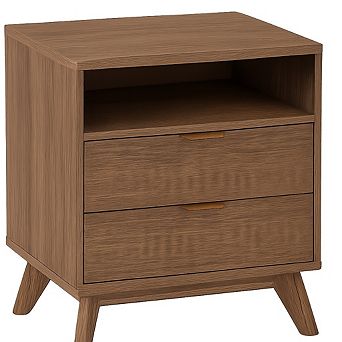 Modern Fluted Nightstand with USB Charging Station & Outlets, Wood Bedside Table End Table 1 pc