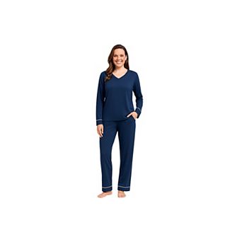 Women’s Long Sleeve Super Soft Knit Pajama Set with White Contrast Design