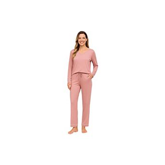 Women’s Long Sleeve Super Soft Knit Pajama Set with White Contrast Design