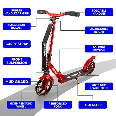 SereneLife Lightweight Foldable Kick Scooter with Adjustable T-Bar Handlebar HURTSRD - Red