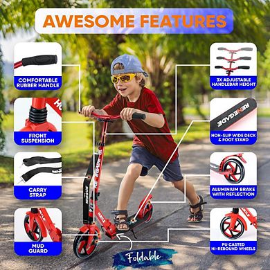 SereneLife Lightweight Foldable Kick Scooter with Adjustable T-Bar Handlebar HURTSRD - Red