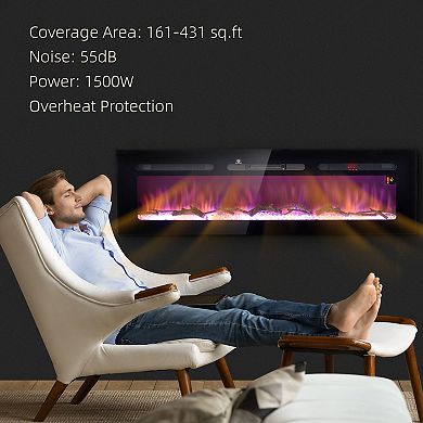 LOVMOR60inch Electric Fireplace Recessed Wall Mounted 1500W Remote 8H Timer