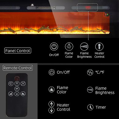 LOVMOR60inch Electric Fireplace Recessed Wall Mounted 1500W Remote 8H Timer