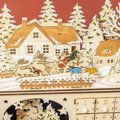 LOVMOR HOMCOM Light Up Wooden Christmas Advent Calendar LED Lights Natural