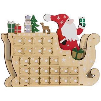 LOVMOR HOMCOM Wooden Christmas Advent Calendar 24 Countdown Drawers Natural Wood