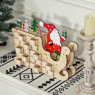 LOVMOR HOMCOM Wooden Christmas Advent Calendar 24 Countdown Drawers Natural Wood