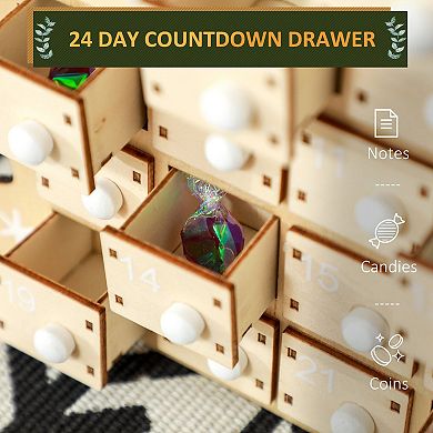LOVMOR HOMCOM Wooden Christmas Advent Calendar 24 Countdown Drawers Natural Wood