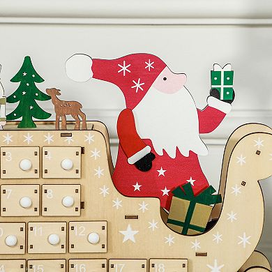 LOVMOR HOMCOM Wooden Christmas Advent Calendar 24 Countdown Drawers Natural Wood