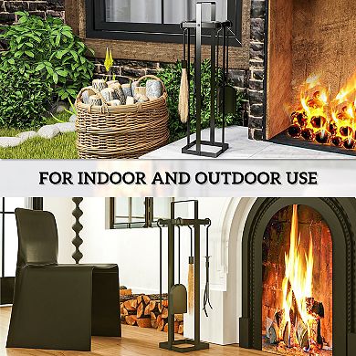 LOVMOROutsunny 5 Piece Fireplace Tools Set Heavy Duty Metal Black