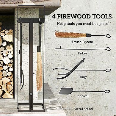 LOVMOROutsunny 5 Piece Fireplace Tools Set Heavy Duty Metal Black